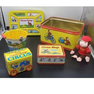 Vintage 1990's Curious George 5 piece Collector's Tin, PRE-OWNED